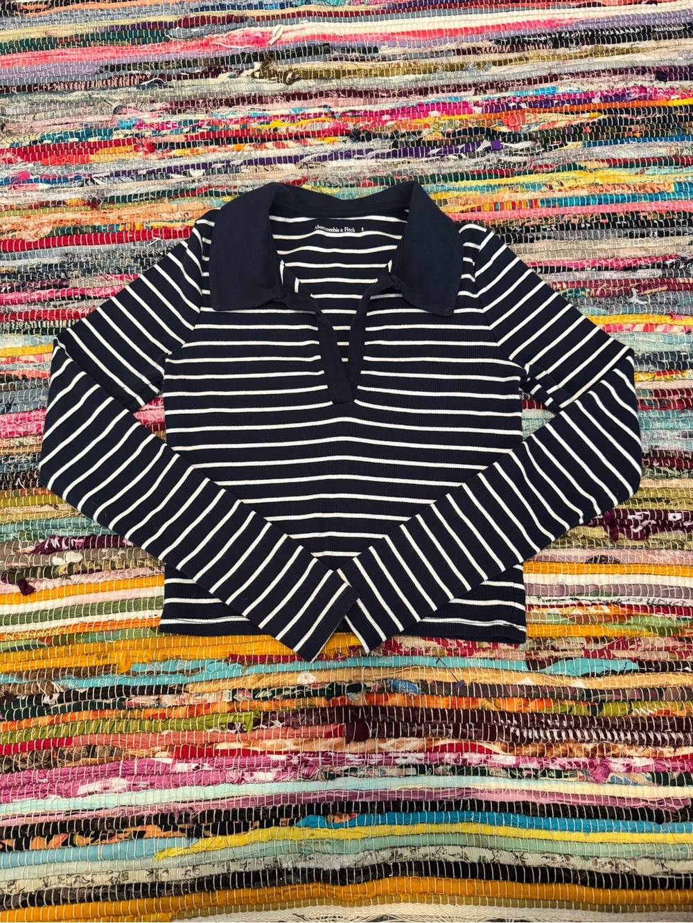 Striped Abercrombie and Fitch Ribbed Polo Top